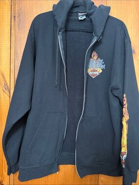 Harley-Davidson Black Zip Hoodie with Flame Sleeve Graphic